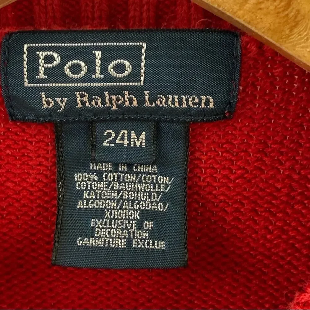 Vintage 90’s Polo Ralph Lauren Teddy Bear Sweater Red 100% Cotton Size 24 Months - Picture 6 of 8